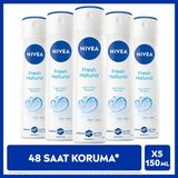 Nivea Kadın Sprey Deodorant Fresh Natural 150ml, Ter Kokusuna Karşı 48 Saat Koruma, X5 Adet - 150 ml