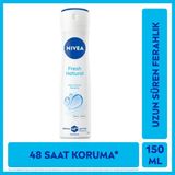 Nivea Kadın Sprey Deodorant Fresh Natural 150ml, Ter Kokusuna Karşı Koruma, Pudrasız, Alüminyum İçermez - 150 ml