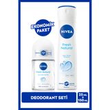 NIVEA Kadın Sprey Deodorant Fresh Natural 150ml Ve Mini Roll-on 25ml, Ter Kokusuna Karşı Koruma, Ferahlık