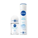 NIVEA Kadın Sprey Deodorant Fresh Natural 150ml Ve Mini Roll-on Fresh Natural 25ml, Okyanus Özleri, Uzun Süren Ferahlık