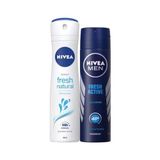 NIVEA Kadın Sprey Deodorant Fresh Natural 48 Saat Deodorant Koruması 150ml ve NIVEA Men Erkek Sprey Deodorant Fresh Active 48 Saat Deodorant Koruması 150ml