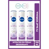 NIVEA Kadın Sprey Deodorant Fresh Sensation, 150ml, 72 Saat Anti-Perspirant Koruma, Set of 3