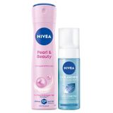 NIVEA Kadın Sprey Deodorant Pearl&Beauty 150 ml+ NIVEA Yüz Yıkama Köpüğü Canlandırıcı, Normal Ciltler 150 ml