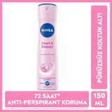 NIVEA Kadın Sprey Deodorant Pearl&Beauty 150ml, 72 Saat Anti Perspirant Koruma, Alkolsüz, Çiçeksi Koku - 140 ml