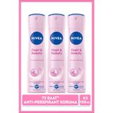 NIVEA Kadın Sprey Deodorant Pearl&Beauty 150ml, 72 Saat Anti-perspirant Koruma, Çiçeksi Koku X3 Adet
