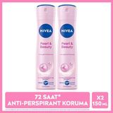 Nivea Kadın Sprey Deodorant Pearl&Beauty 150ml, 72 Saat Anti Perspirant Koruma,Pürüzsüz Koltuk Altı, X2Adet Set