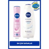 NIVEA Kadın Sprey Deodorant Pearl&Beauty 150ml ve Creme Soft Kremsi Dokunuş Duş Jeli 750ml, Lif Hediyeli