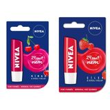 NIVEA Kiraz Dudak Bakım Kremi, Kiraz Kokusu 4,8gr + NIVEA Çilek Dudak Bakım Kremi 4.8 g, Çilek Kokusu