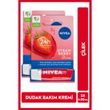 NIVEA Kiraz Renkli Dudak Bakım Kremi 4.8gr, Nemlendirici, Hafif Kırmızı Işıltı, Dudak Parlatıcısı, X2 Adet