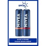 Nivea Kırmızı Renkli Dudak Bakım Kremi ve Nude Renkli Dudak Bakım Kremi, SPF30, Dudak ve Yanaklar İçin