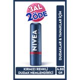 NIVEA Kırmızı Renkli Nemlendirici Dudak Bakım Kremi 4.8gr, SPF30,Allık Etkisi, Dudak Ve Yanak, E Vitamini