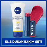 Nivea Kırmızı Renkli Nemlendirici Dudak Bakım Kremi ve Kırışıklık Karşıtı Q10 Yaşlanma Karşıtı El Kremi 75ML - 01