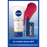 NIVEA Kırmızı Renkli Nemlendirici Dudak Bakım Kremi ve Q10 Kırışıklık Yaşlanma Karşıtı El Bakım Kremi 75ml