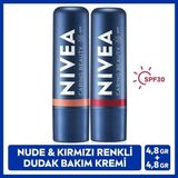 Nivea Kırmızı ve Nude Renkli Dudak Bakım Kremi SPF30 4,8 gr Dudak ve Yanaklar İçin Koruma