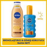 Nivea Koruma & Bronzluk Sağlayan Güneş Spreyi SPF50 200 ml ve Q10 Bronzlaştırıcı Vücut Losyonu 250 ml