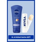 NIVEA Kuru ve Hassas Ciltler İçin Bakım Seti, Nemlendirici Dudak Bakım Kremi Med Repair ve El Kremi 75ml