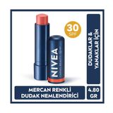 Nivea Lip Care Nivea Renkli Mercan 4.8 G SPF30 Doğal E Vitamini Dudak ve Yanaklar İçin Dudak Bakım Kremi