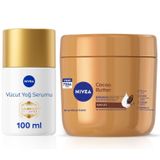 NIVEA Luminous630 Çatlak Karşıtı Vücut Yağ Serumu 100ml, Cilt Tonu Eşitleyici, 48 Saat Nemlendirici, Pürüzsüz Cilt Hissi + NIVEA Nemlendirici El ve Vücut Bakım Kremi Cocoa Butter 400 ml