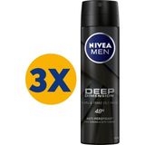 NIVEA Men 150 ml x3 Erkek Sprey Deodorant Deep Dimension Kuru ve Temiz Cilt Hissi ile 48 Saat Koruma
