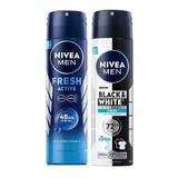 Nivea Men Black White Invisible Fresh 150 ml Sprey Deodorant ve Men Fresh Active 150 ml Sprey Deodorant