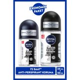 NIVEA MEN Black & White Invisible Original Roll-on Deodorant, 50ml + 25ml, Erkek, Leke Karşıtı