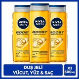 Nivea Men Boost Duş Jeli Erkekler İçin Canlandırıcı Koku 500 ml x3 Set