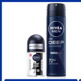 Nivea Men Deep Dimension 150 ml Erkek Sprey Deodorant ve Black & White Invisible Original 25 ml 72 Saat Anti-Perspirant Mini Roll-On