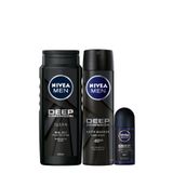 Nivea Men Deep Dimension Clean 500 ml Duş Jeli + Deep Dimension Aktif Karbon 150 ml Sprey Deodorant + Deep Dimension Aktif Karbon 50 ml Roll-on Deodorant