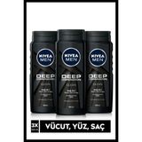 Nivea Men Deep Dimension Duş Jeli 500 ml x 3 Adet, Saç, Yüz ve Vücut İçin