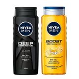NIVEA Men Deep Dimension Duş Jeli 500 ml,3'ü 1 Arada Komple Bakım,Vücut, Saç ve Yüz için + NIVEA Men Boost Duş Jeli 500 ml, 3'ü 1 Arada Komple Bakım, Vücut, Saç ve Yüz,Kafein ile Canlandırıcı Bakım X2