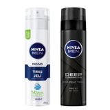 NIVEA Men Deep Dimension Tıraş Jeli, 200 ml, Kusursuz Tıraş X2 + NIVEA Men Hassas Tıraş Jeli 200 ml, Hassas Ciltlere Özel Hızlı Koruma, Yanma Karşıtı, Alkolsüz Formül