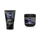 NIVEA Men Deep Dimension Yüz ve Sakal Temizleme Jeli, 100 ml, Aktif Karbon İçeriği ile Cildi Arındırır ve NIVEA Men Erkek El ve Vücut Bakım Kremi Deep Impact 400ml, Nemlendirici