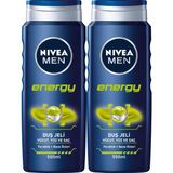 Nivea Men Energy Duş Jeli 3'ü 1 Arada Ferahlatıcı 500 ml x2 Erkekler İçin