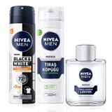 NIVEA MEN Erkek Bakım Seti, Hassas Tıraş Köpüğü 200 ml,Tıraş Sonrası Losyon 100 ml ve Sprey Deodorant Black&White Invisible Güçlü Etki 150 ml, Alkol İçermeyen Formül
