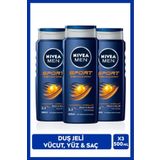 Nıvea Men Erkek Canlandırıcı Banyo Ve Duş Jeli Sports 500Ml, Vücut Yüz Saç, Yenileyici Mineral, X3 Adet