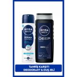 NIVEA MEN Erkek Deep Clean Duş Jeli 500ml ve Sprey Deodorant Derma Control Defend 150ml, Tahriş Karşıtı