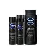 NIVEA MEN Erkek Deep Dimension Bakım Seti, Sprey Deodorant 150 ml,Tıraş Jeli 200 ml ve Duş Jeli 500 ml, Uzun Süren Ferahlık