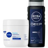 Nivea Men Erkek Deep Dimension Banyo Duş Jeli 500Ml Ve Yoğun Nemlendirici El Ve Vücut Bakım Kremi 40