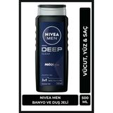 Nıvea Men Erkek Deep Dimension Banyo Ve Duş Jeli 500Ml, 3Ü 1 Arada Komple Bakım, Vücut Saç Yüz