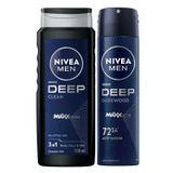 NIVEA MEN Erkek Deep Dimension Duş Jeli 500 ml,Derinlemesine Temizlik,Bakımlı Cilt,Vücut,Yüz ve Saç İçin,Ferah Koku,Aktif Karbon + NIVEA MEN Erkek Sprey Deodorant Deep Dimension Darkwood 150ml