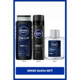 NIVEA MEN Erkek Deep Dimension Duş Jeli 500ml, Tıraş Jeli 200ml ve Tıraş Sonrası Losyon 100ml, Bakım Seti