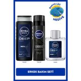 NIVEA MEN Erkek Deep Dimension Duş Jeli 500ml, Tıraş Jeli 200ml ve Tıraş Sonrası Losyon 100ml, Lif Hediye