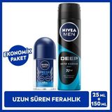 Nivea Men Erkek Deodorant Deep Aktif Karbon 150ml ve Fresh Active 25 ml Roll-On 48 Saat Koruma
