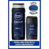 NIVEA MEN Erkek Duş Jeli Deep Clean 500ml ve Stick Deodorant Deep Darkwood 50ml, Çanta Hediye
