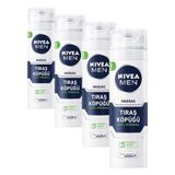 NIVEA MEN Erkek Hassas Tıraş Köpüğü 200 ml, Hassas Ciltlere Özel Hızlı Koruma, Yanma Karşıtı, Alkolsüz Formül (4 paketi)