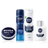 NIVEA MEN Erkek Hassas Tıraş Köpüğü 200 ml + Hassas Tıraş Sonrası Balsam Hassas 100 ml + Sprey Deodorant Fresh Active 150 ml + Bakım Kremi 75 ml
