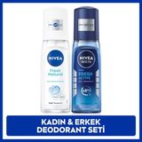 Nivea MEN Erkek Pump Deodorant Fresh Active 75ml ve Kadın Sprey Fresh Natural 75ml, 48 Saat Ter Koruması