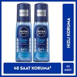 Nivea MEN Erkek Pump Sprey Deodorant Fresh Active 75 ml,Ter Kokusuna Karşı Koruma, Alüminyumsuz, X2 Adet