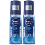 NIVEA MEN Erkek Pump Sprey Deodorant Fresh Active 75ml, Ter Ve Ter Kokusuna Karşı 48 Saat Koruma (2 paketi)
