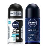 NIVEA Men Erkek Roll On Deodorant Black&White Invisible Fresh 48 Saat Anti-Perspirant Koruma, 50 ml ve NIVEA Men Erkek Roll On Deodorant Deep Dimension 72 Saat Anti-Perspirant Koruma (50 ml)